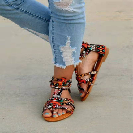Women's Sandals Summer Shoes Leather Sandals Flats Summer Woman Beach Sandals Arch Support Casual Comfort Retro Slip On Summer Sandal Ladies Casual Beach Flats