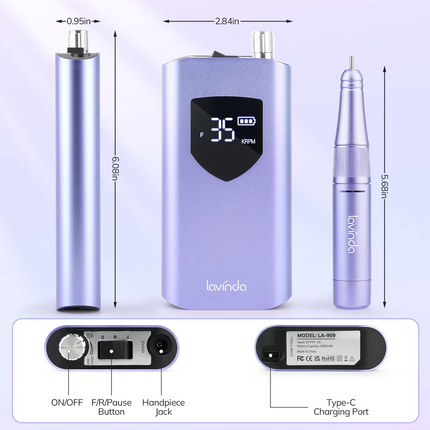 Wand™ Ease Nail Drill - Metallic Purple - 35,000 RPM Rechargeable
