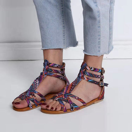 Women's Sandals Summer Shoes Leather Sandals Flats Summer Woman Beach Sandals Arch Support Casual Comfort Retro Slip On Summer Sandal Ladies Casual Beach Flats