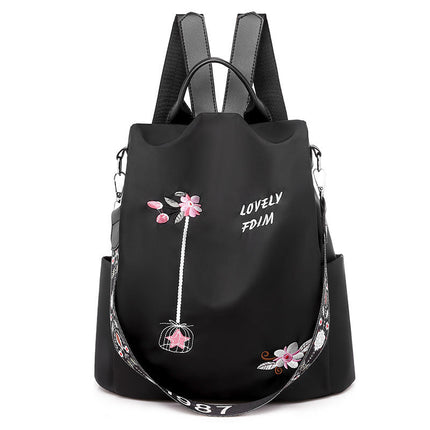 Cloth Backpack Female Embroidery Backpack Bag Nylon Anti-Theft Waterproof Women's Backpack Fashionable Anti-theft Women Backpacks Nice Print School Bag High Quality Large Capacity Backpack (