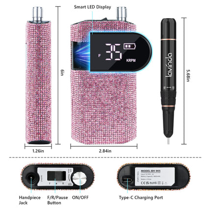 Wand™ Nail Drill - Pink Diamond - 35,000 RPM Rechargeable