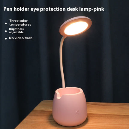 Creative USB Table Light Morden College Dorm Bedroom Study Led Desk Lamp Pen Container Macaroon Eye Protection Ring Table Lamp Decorative Table Lamp Cute Study Lamps for Bedroom Décor