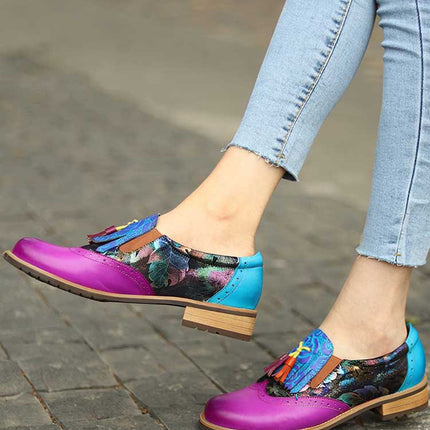Bohemian Painted Brogue Genuine Leather Shoes