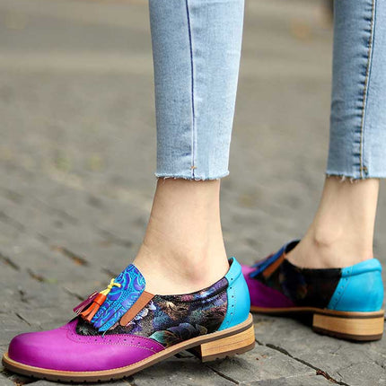 Bohemian Painted Brogue Genuine Leather Shoes