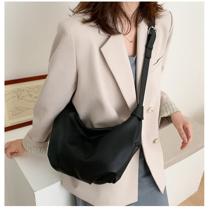 New PU Leather Shoulder Bag for Women Designer Wide Belt Handbags with Chain For LadiesWomen'S Big Bag Spring New Fashion Korean Leisure Half Round Women'S Bag Simple Large Capacity One Shoulder Oblique