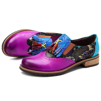 Bohemian Painted Brogue Genuine Leather Shoes