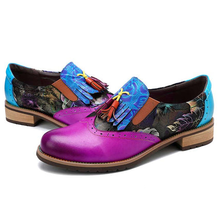 Bohemian Painted Brogue Genuine Leather Shoes
