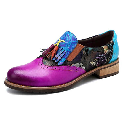Bohemian Painted Brogue Genuine Leather Shoes