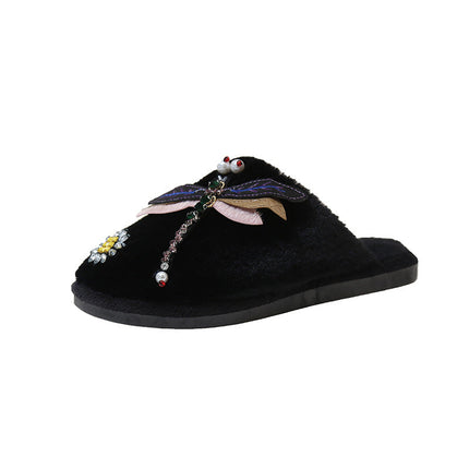 Winter Woman Warm Home Slippers Women Diamond Flip Flops Fur Slides Anti-slip Indoor Slippers Slip On Bedroom Shoes Memory Foam Wool Lining Indoor Ourdoor Non Skid Slippers