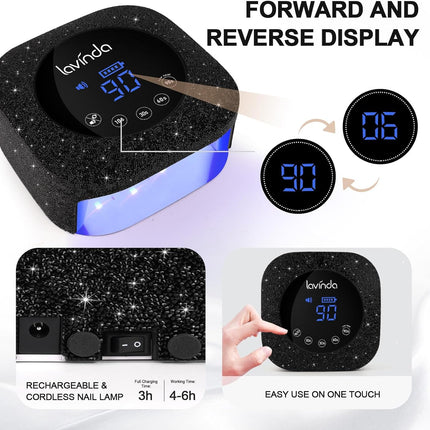 Crown™ Nail Lamp - Black Diamond - 54W Rechargeable UV/LED