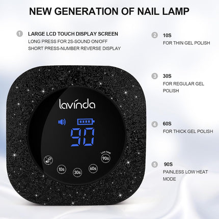 Crown™ Nail Lamp - Black Diamond - 54W Rechargeable UV/LED