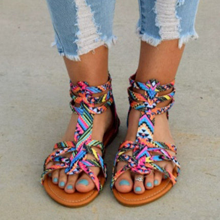 Women's Sandals Summer Shoes Leather Sandals Flats Summer Woman Beach Sandals Arch Support Casual Comfort Retro Slip On Summer Sandal Ladies Casual Beach Flats