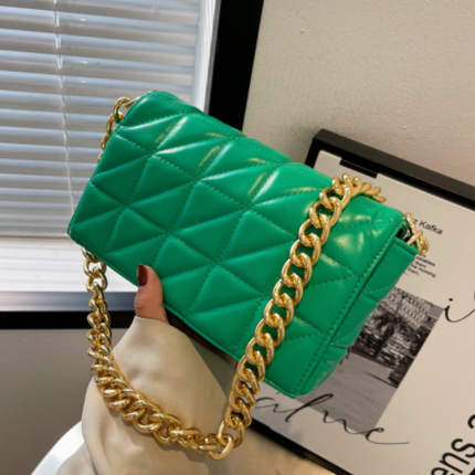 New Adorable Women's Handbag Green Small Flap Shoulder Bag In Thick Metal Chain Women's Clutch Bags Luxury  Ladies Shoulder Purse