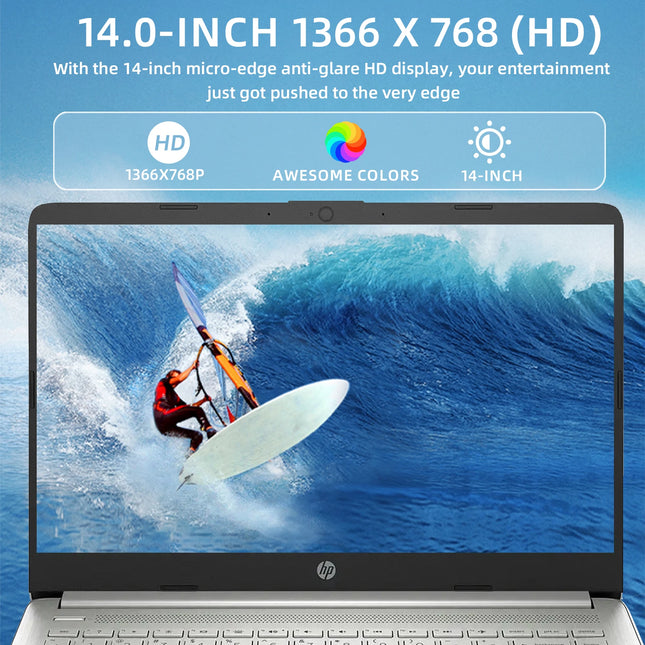 HP 14" Business Laptop, Intel Celeron N4120, 4GB RAM, 128GB eMMC, 1 Year Office 365, Windows 11 Home