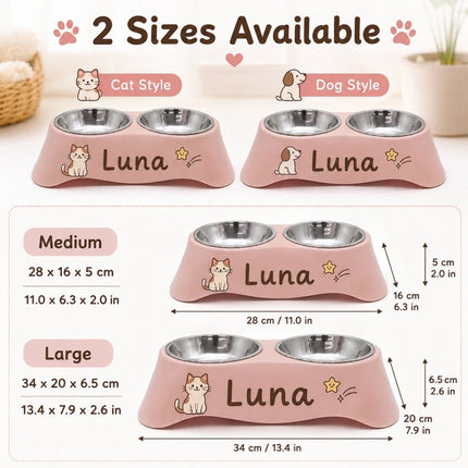 Custom Personalized Pet Name Dual Bowl Anti-Tip Spillproof PP Feeding Station Easy Clean Food Water Bowl for Dogs Cats