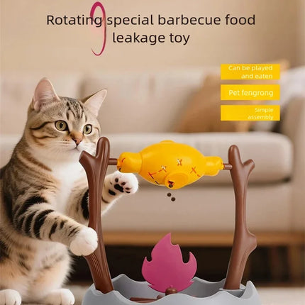 Creative Cats Slow Feeding Snack Toy Pet Interactive Food Feeding Device Educate Toys Fun Roast Chicken Leg 360° Rotating Feeder