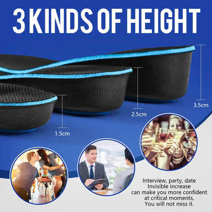 【Xxin】1.5/2.5/3.5cm Height Increase Insoles for Men and Women Memory Foam Arch Support Cushion Shoes Pads Size 35-46