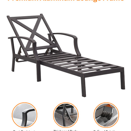 SeeHill Aluminum Outdoor Chaise Lounge Chair with Cushion, Adjustable Backrest Pool Lounger for Patio or Deck Use, Gunmetal