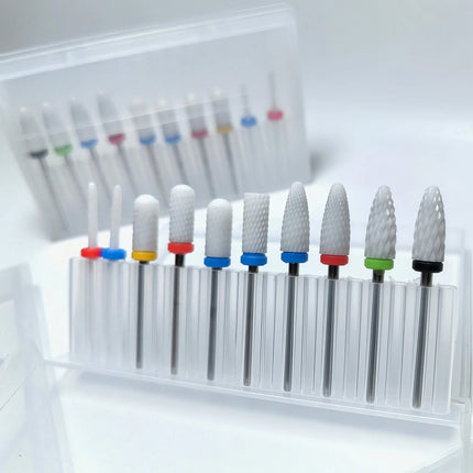 10pcs Ceramic Nail Grinding Head Set Manicure Pedicure Dead Skin Removal Polishing Open Pocket Pre-Treatment Nail Drill Bits