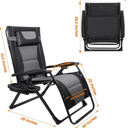 XXL Oversize Recliner Folding Chair for Camping Patio Outdoors Zero Gravity Extra Wide Reclining Padded Seats with Sunshade and