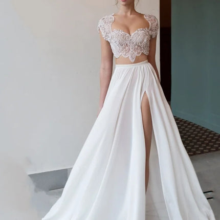 Boho Chiffon A Line Wedding Dress with Side Split Sleeveless Sweetheart Bride Dress For Woman Beach Vestido De Noiva