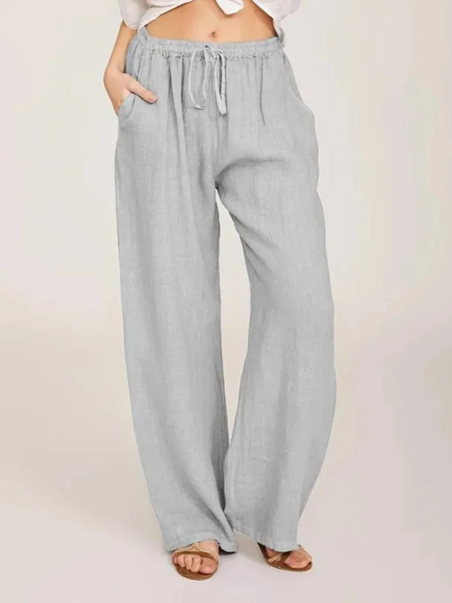 Women's Cotton Linen Pants Casual Loose Solid Elastic Waist Pocket Straight Trousers Ladies Oversize - product image 8