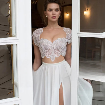 Boho Chiffon A Line Wedding Dress with Side Split Sleeveless Sweetheart Bride Dress For Woman Beach Vestido De Noiva