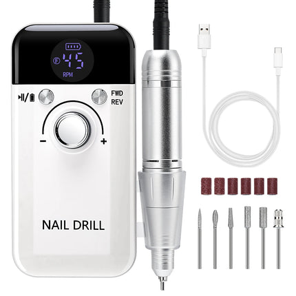 45000RPM Nail Drill Machine Portable Nail Polisher Low Voice Electric Professional Nail Lathe with HD LCD Display