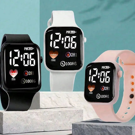 10-Piece Set, Casual and Simple Cartoon Led Electronic Watch Set, Square Dial, Digital Display, Button Battery Powered, Multiple Colors, Suitable for Various Occasions, Unisex.