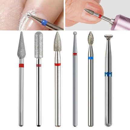 6 pcs Diamond Nail Drill Bits, Spherical and Cylindrical Gel Nail Polish Removers and Polishing Tools