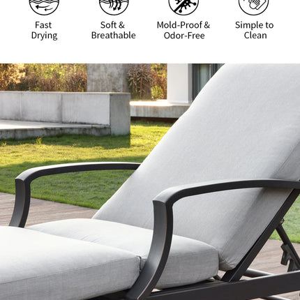 SeeHill Aluminum Outdoor Chaise Lounge Chair with Cushion, Adjustable Backrest Pool Lounger for Patio or Deck Use, Gunmetal