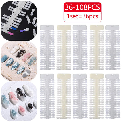 36/72/108pcs False Nail Art Tips Nail Polish Display Gel Stick Display Practice Natural Color Nail Frame Stand Tools