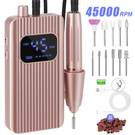 DianaBeauty 45000RPM Nail Drill Machine Portable Nail Polisher with LCD Display Electric Nail Polisher with 1600mAh Nail Tools