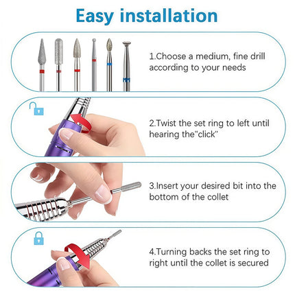 6 pcs Diamond Nail Drill Bits, Spherical and Cylindrical Gel Nail Polish Removers and Polishing Tools