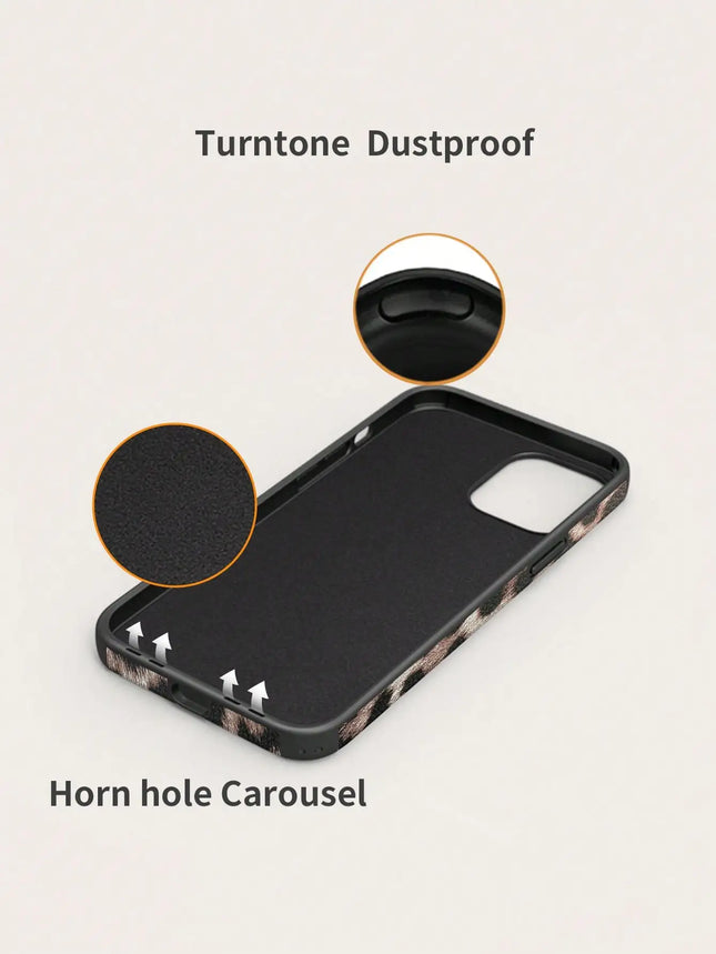 1 Funda blanda de cuero sintético con estampado de leopardo, anticaídas y a prueba de golpes, con diseño de cinturón giratorio, adecuada para iPhone