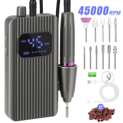 DianaBeauty 45000RPM Nail Drill Machine Portable Nail Polisher with LCD Display Electric Nail Polisher with 1600mAh Nail Tools