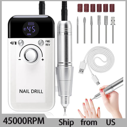 45000RPM Nail Drill Machine Portable Nail Polisher Low Voice Electric Professional Nail Lathe with HD LCD Display
