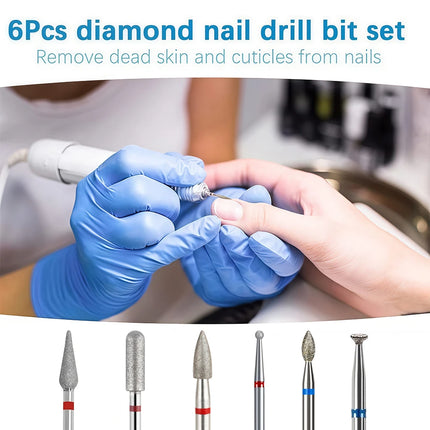 6 pcs Diamond Nail Drill Bits, Spherical and Cylindrical Gel Nail Polish Removers and Polishing Tools