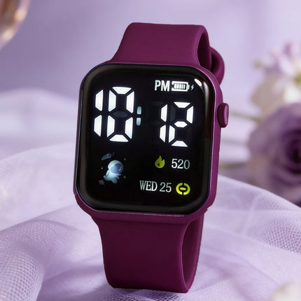 2-Piece Set, Children's Silicone Strap Led Electronic Watch with Heart Bracelet, Casual and Simple, Suitable for Daily Wear and Shopping, an Excellent Gift for Her.