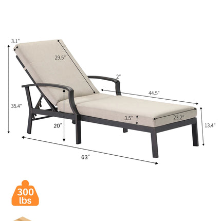 SeeHill Aluminum Outdoor Chaise Lounge Chair with Cushion, Adjustable Backrest Pool Lounger for Patio or Deck Use, Gunmetal
