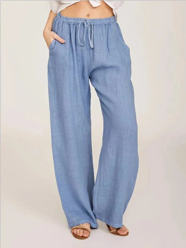 Women's Cotton Linen Pants Casual Loose Solid Elastic Waist Pocket Straight Trousers Ladies Oversize - product image 2