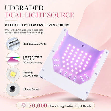 368W Plug-In UV LED Nail Lamp, 87 Beads High Power Gel Nail Dryer, Fast Curing Nail Light, White/Pink/Black