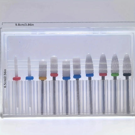 10pcs Ceramic Nail Grinding Head Set Manicure Pedicure Dead Skin Removal Polishing Open Pocket Pre-Treatment Nail Drill Bits