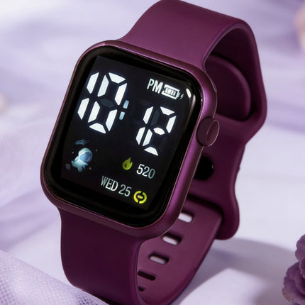 2-Piece Set, Children's Silicone Strap Led Electronic Watch with Heart Bracelet, Casual and Simple, Suitable for Daily Wear and Shopping, an Excellent Gift for Her.