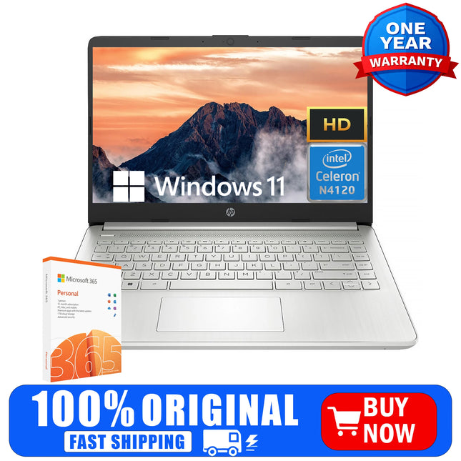 HP 14" Business Laptop, Intel Celeron N4120, 4GB RAM, 128GB eMMC, 1 Year Office 365, Windows 11 Home - product image 2