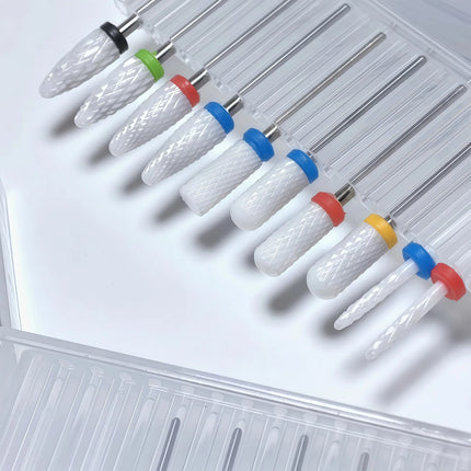 10pcs Ceramic Nail Grinding Head Set Manicure Pedicure Dead Skin Removal Polishing Open Pocket Pre-Treatment Nail Drill Bits