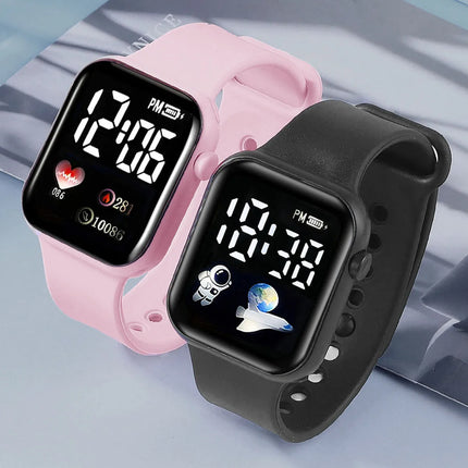 10-Piece Set, Casual and Simple Cartoon Led Electronic Watch Set, Square Dial, Digital Display, Button Battery Powered, Multiple Colors, Suitable for Various Occasions, Unisex.