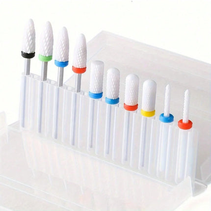 10pcs Ceramic Nail Grinding Head Set Manicure Pedicure Dead Skin Removal Polishing Open Pocket Pre-Treatment Nail Drill Bits
