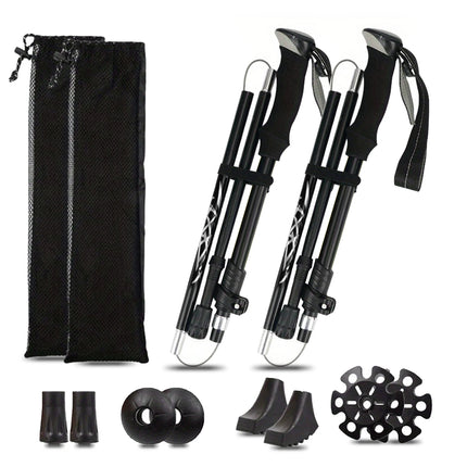 Ultralight Aluminum Alloy 5-Section Folding Trekking Pole—Ideal for Outdoor Hiking, Mountaineering, and Walking; Sturdy and Durable.
