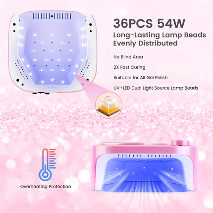 Crown™ V2 Bling Nail Lamp - Pink - 54W Rechargeable UV/LED